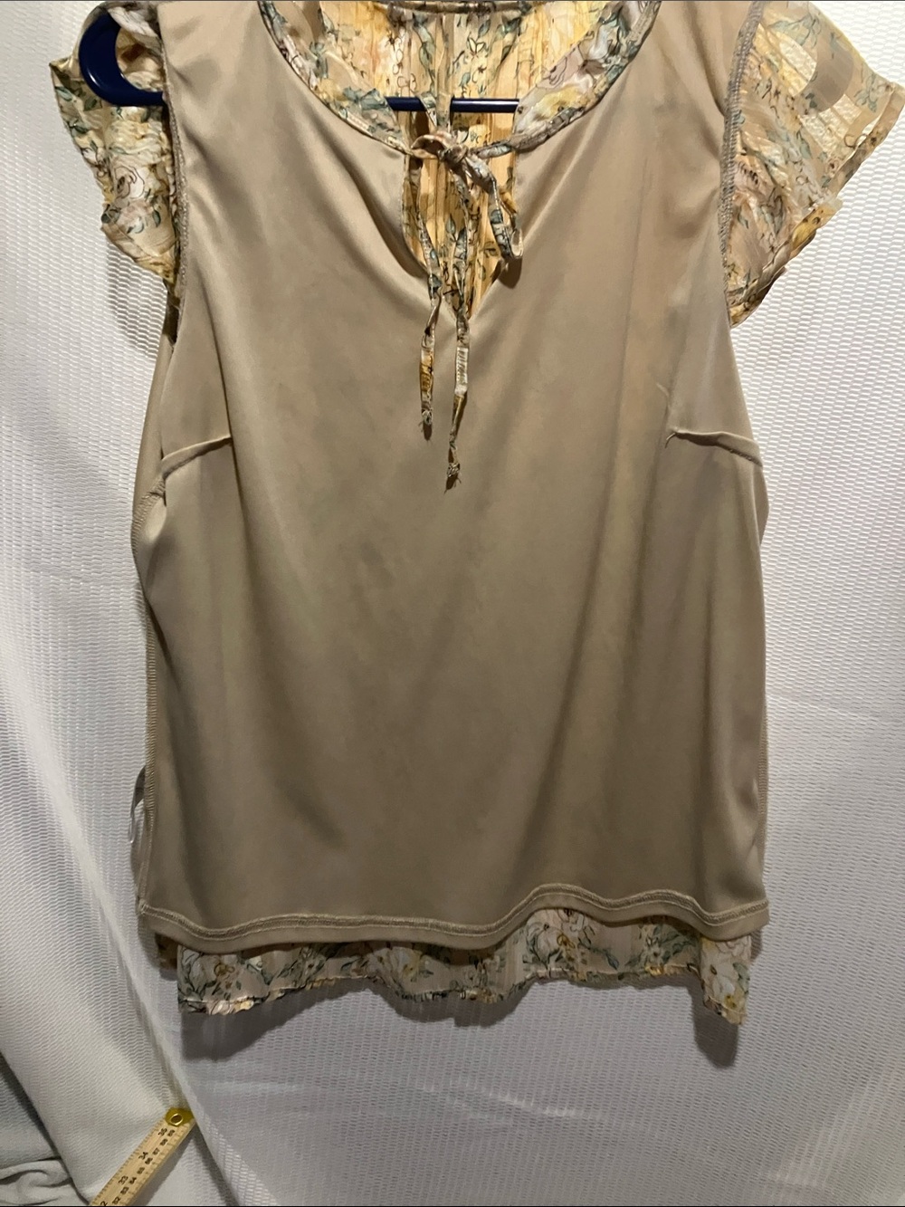 Absolutely Famous Yellow Floral Tie-Neck Ruffle Sleeve Blouse - Picture 6 of 9